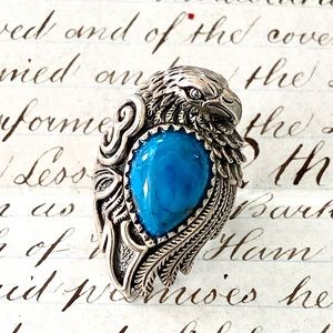 Beautiful Sterling Silver and Turquoise Eagle Ring by BBJ Thailand size 6